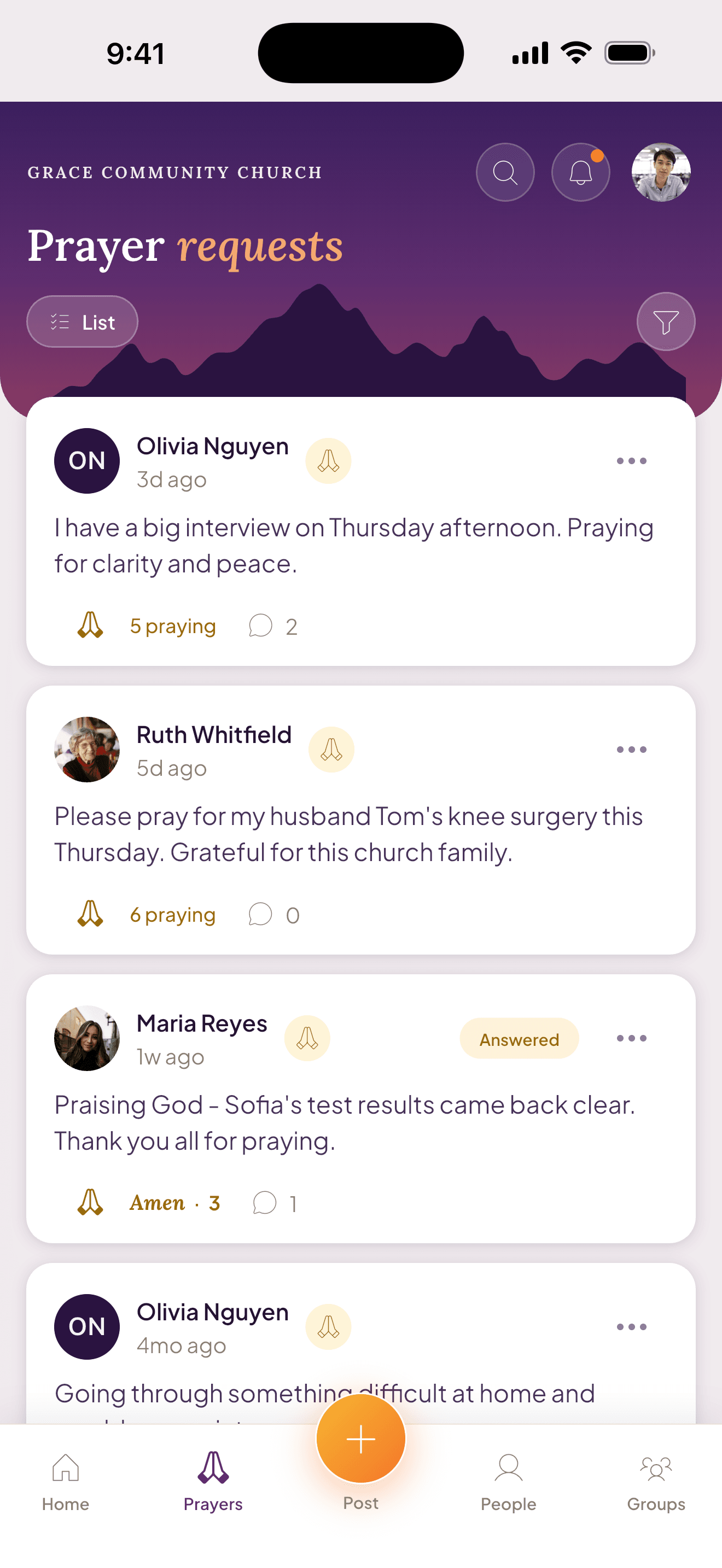ChurchFam prayer requests feed for Grace Community Church